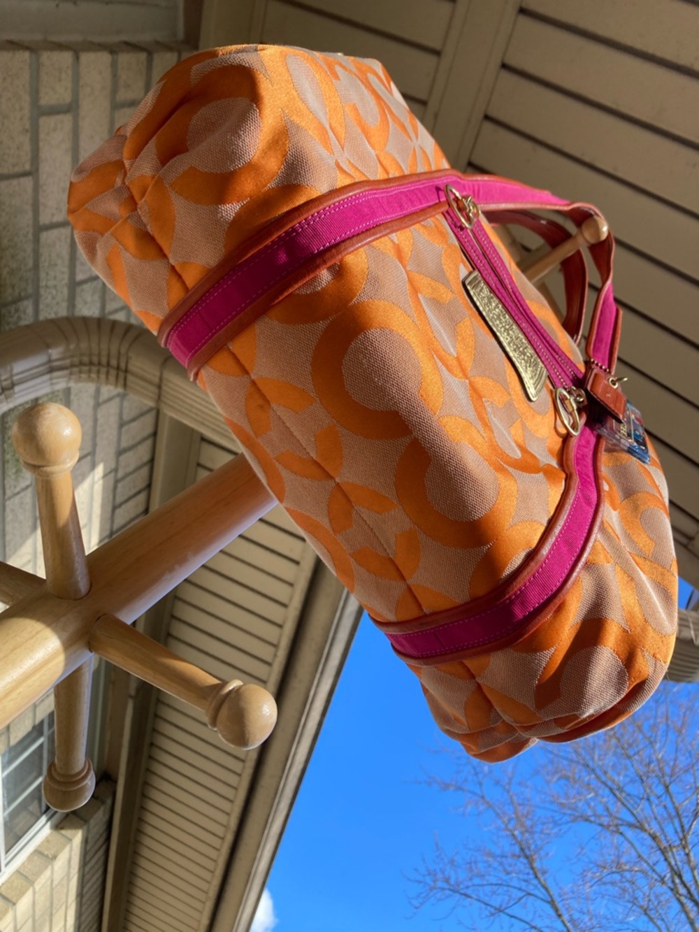 Coach Poppy Orange Signature Print Large Zipper Top Tote Bag 2009 KO994 13826 - Picture 6 of 17